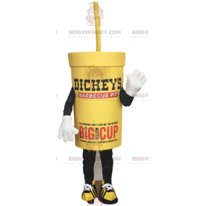 BIGGYMONKEY™ maskotdräkt av gul to-go-drink och dess sugrör -