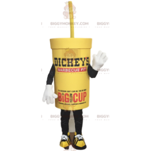 BIGGYMONKEY™ maskotdräkt av gul to-go-drink och dess sugrör -
