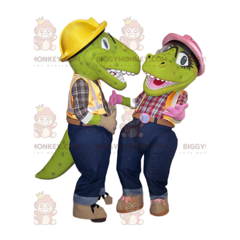 Twee BIGGYMONKEY's mascotte groene dinosaurussen in Twee BIGGYMONKEY's mascotte groene dinosaurussen in
