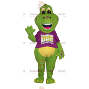 Big Green Lizard BIGGYMONKEY™ maskotdräkt med fuchsiatröja -