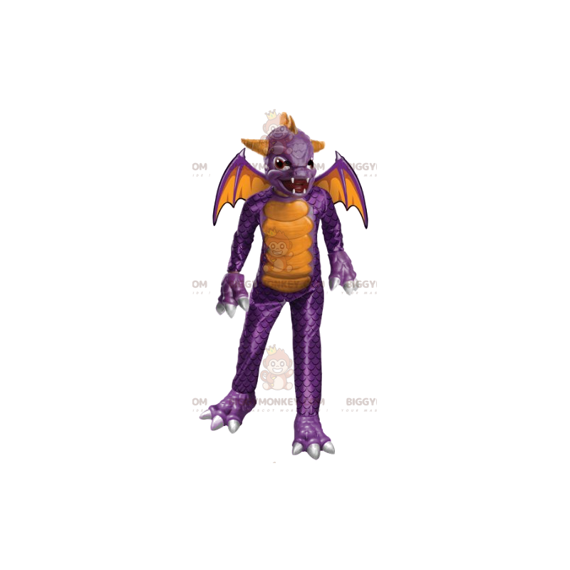 Disfraz de mascota BIGGYMONKEY™ de diablo morado y amarillo muy Disfraz de mascota BIGGYMONKEY™ de diablo morado y amarillo muy