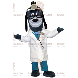 BIGGYMONKEY™ Maskottchen-Kostüm Grauer Hund im Arzt-Outfit -