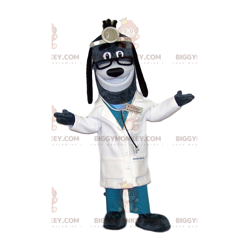 BIGGYMONKEY™ Mascot Costume Gray Dog In Doctor Outfit -