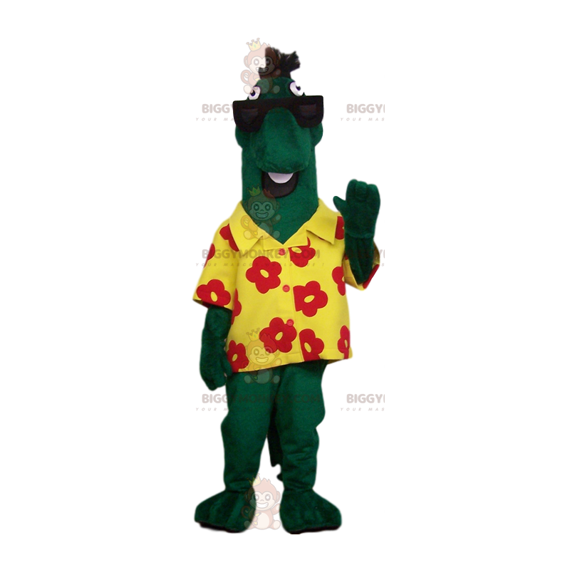 Odd Green Horse BIGGYMONKEY™ maskotdräkt med gul hawaiisk Odd Green Horse BIGGYMONKEY™ maskotdräkt med gul hawaiisk