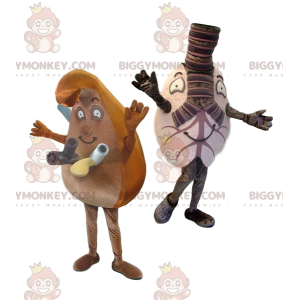 BIGGYMONKEY™s maskot af to brune og grå kroppe - Biggymonkey.com