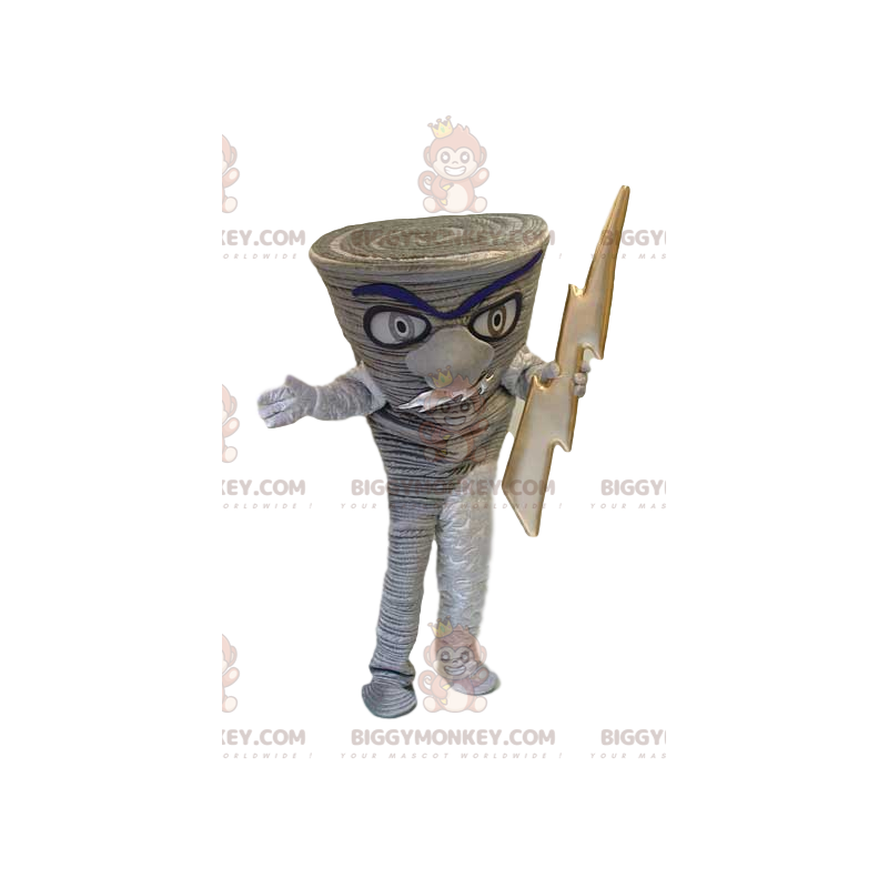 BIGGYMONKEY™ maskottiasu, harmaa puunrunko kultaisella BIGGYMONKEY™ maskottiasu, harmaa puunrunko kultaisella