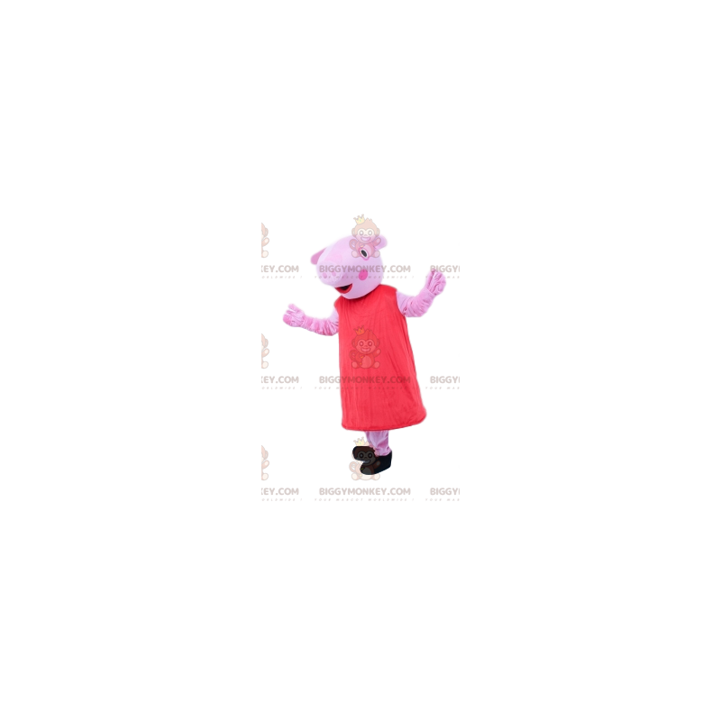 Traje de mascote Odd Pink Creature BIGGYMONKEY™ com vestido vermelho - Mascotes pessoas famosas - BiggyMonkey.com