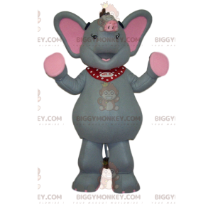 Disfraz de mascota BIGGYMONKEY™ de elefante gris y rosa muy