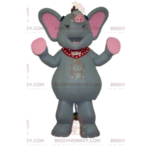 Very Cheerful Gray and Pink Elephant BIGGYMONKEY™ Mascot