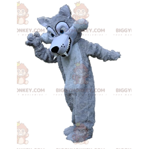 Big Teeth Silver Gray Wolf BIGGYMONKEY™ Mascot Costume -