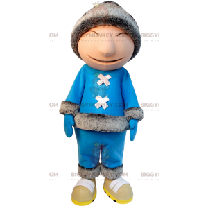 Inuit BIGGYMONKEY™ mascot costume in blue outfit and fur hat -