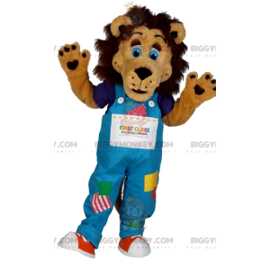 Løve BIGGYMONKEY™ maskotkostyme med patchwork-overall - Løve maskoter - BIGGYMONKEY_011956 - BiggyMonkey.com