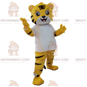 Tiger cub BIGGYMONKEY™ mascot costume with white t-shirt –