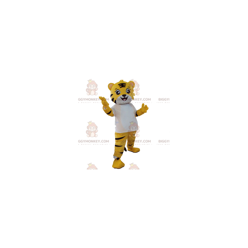 Tiger cub BIGGYMONKEY™ mascot costume with white t-shirt -