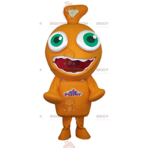 Traje de mascote engraçado do pequeno monstro laranja