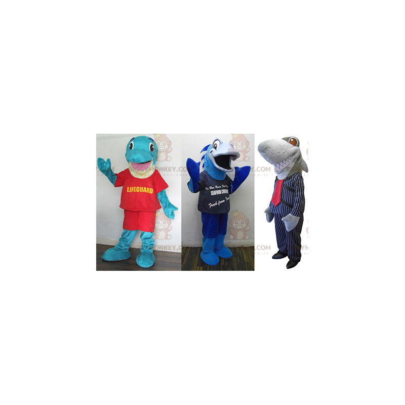 3 BIGGYMONKEY's mascotte: een blauwe dolfijn, een blauwe vis en 3 BIGGYMONKEY's mascotte: een blauwe dolfijn, een blauwe vis en