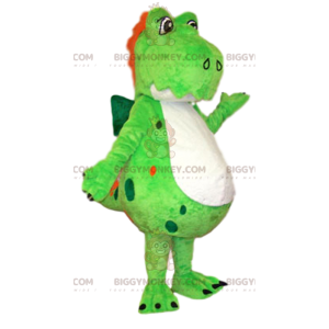 BIGGYMONKEY™ Mascot Costume Neon Green Dinosaur With Red Crest