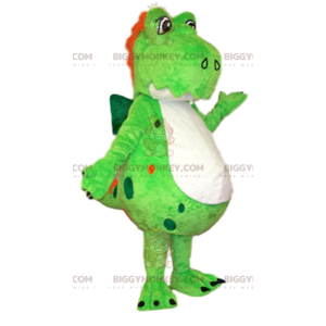 BIGGYMONKEY™ Maskottchenkostüm Neongrüner Dinosaurier mit rotem