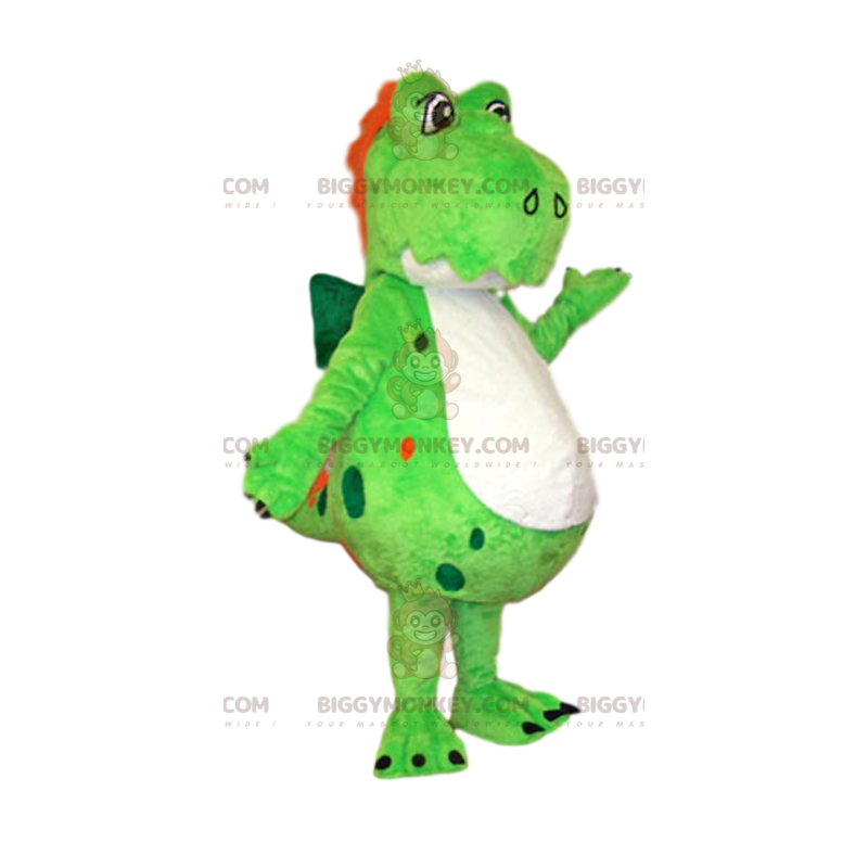 BIGGYMONKEY™ Mascottekostuum Neongroene dinosaurus met rood BIGGYMONKEY™ Mascottekostuum Neongroene dinosaurus met rood