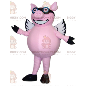 Στολή μασκότ BIGGYMONKEY™ Flying Pink Pig με γυαλιά -