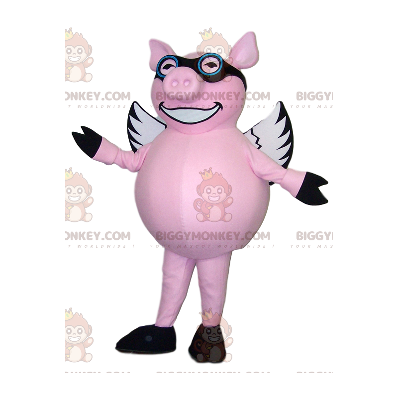 BIGGYMONKEY™ Flying Pink Pig Mascot Costume With Glasses -