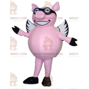 BIGGYMONKEY™ Flying Pink Pig Mascot Costume With Glasses -