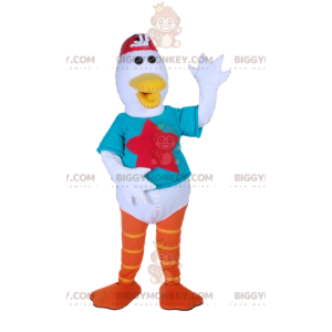 White Duck BIGGYMONKEY™ Mascot Costume with Turquoise T-Shirt -
