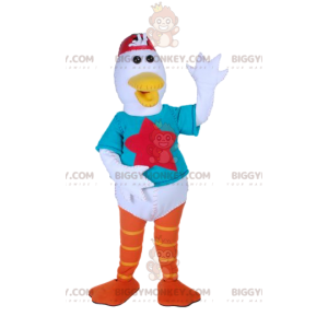 White Duck BIGGYMONKEY™ Mascot Costume with Turquoise T-Shirt –