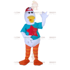 White Duck BIGGYMONKEY™ Mascot Costume with Turquoise T-Shirt -