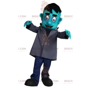 Turkoosi Frankenstein BIGGYMONKEY™ maskottiasu harmaalla