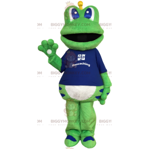 Green Frog BIGGYMONKEY™ Mascot Costume With Blue T-Shirt –