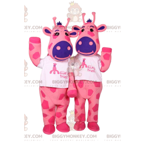 BIGGYMONKEY's mascotte van twee roze en paarse koeien -