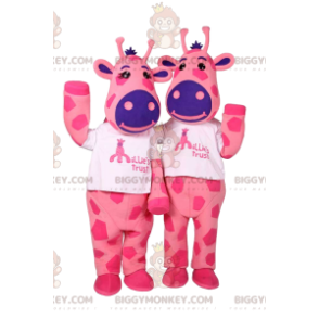 Mascote BIGGYMONKEY™ de duas vacas rosa e roxa – Biggymonkey.com