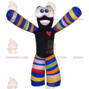 BIGGYMONKEY™ Zwart en veelkleurig sneeuwman-mascottekostuum -