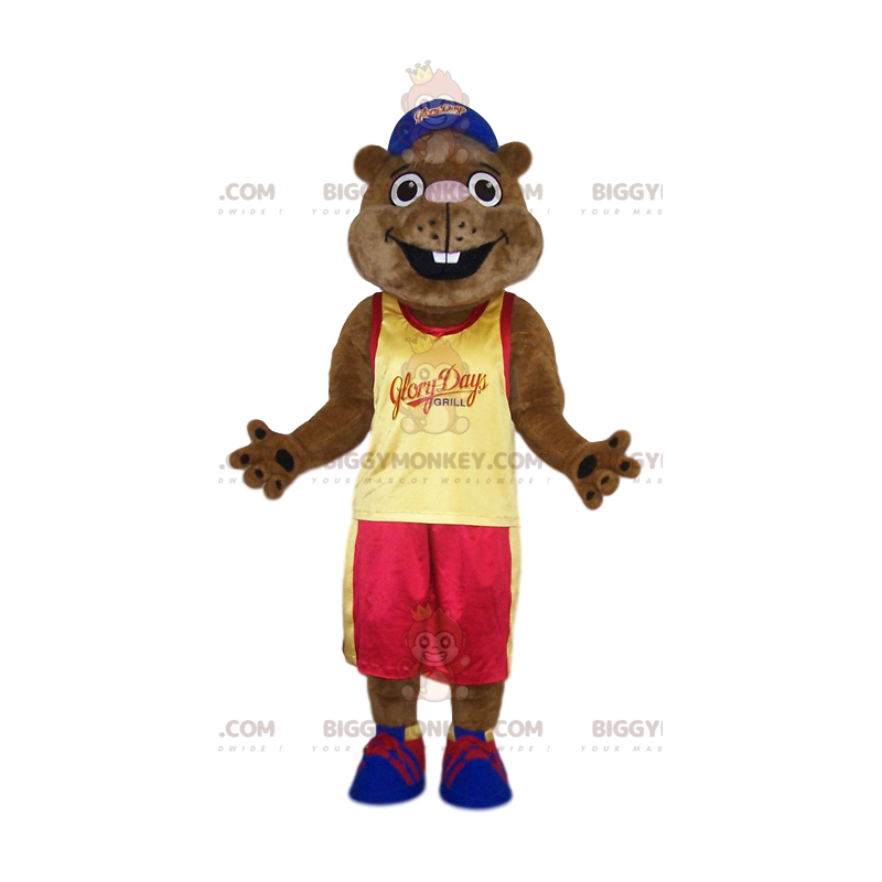 BIGGYMONKEY™ Beaver Mascot Costume with Yellow Supporter Jersey BIGGYMONKEY™ Beaver Mascot Costume with Yellow Supporter Jersey