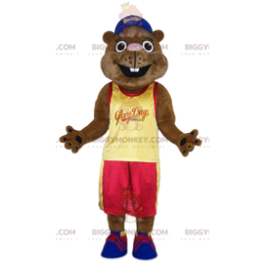 BIGGYMONKEY™ Beaver Mascot Costume with Yellow Supporter Jersey