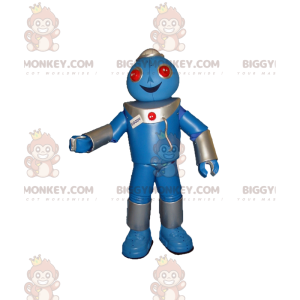 Sehr fröhliches blaues Roboter-BIGGYMONKEY™-Maskottchen-Kostüm