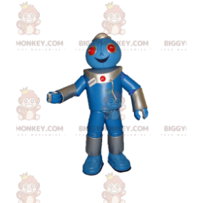 Traje de mascote de robô azul muito alegre BIGGYMONKEY™ –