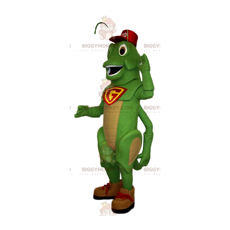 Green Cricket BIGGYMONKEY™ Mascot Costume with Red Cap -