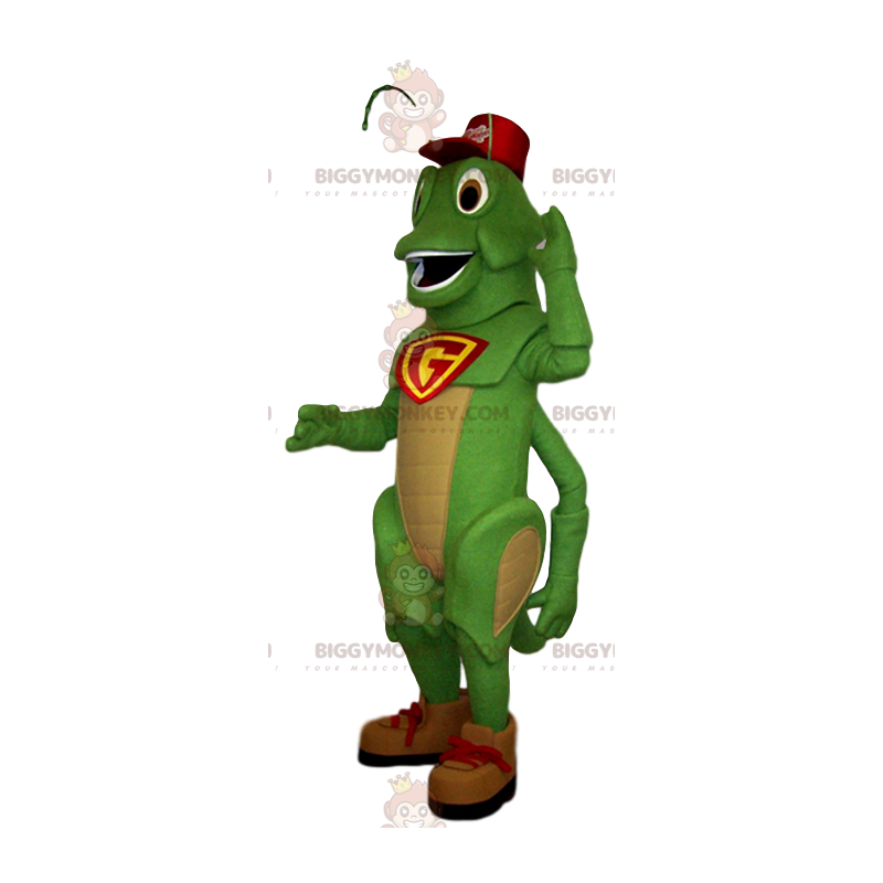 Kostium maskotki zielonego świerszcza BIGGYMONKEY™ z czerwoną Kostium maskotki zielonego świerszcza BIGGYMONKEY™ z czerwoną
