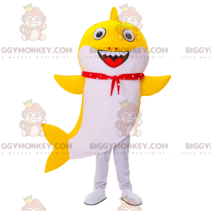 BIGGYMONKEY™ Maskottchenkostüm Gelber und weißer Hai mit rotem