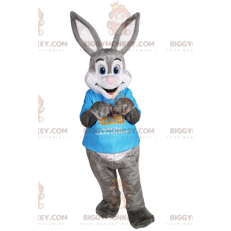 Fantasia de mascote de coelho cinza BIGGYMONKEY™ com camiseta