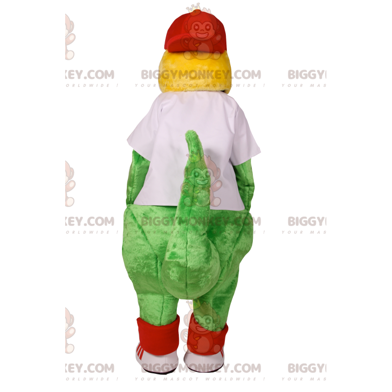 Costume da mascotte BIGGYMONKEY™ da dinosauro verde con maglia Costume da mascotte BIGGYMONKEY™ da dinosauro verde con maglia