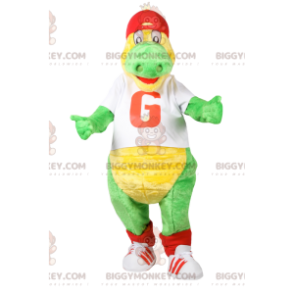 Grøn dinosaur BIGGYMONKEY™ maskotkostume med hvid supportertrøje - Dinosaurmasker - BIGGYMONKEY_011999 - BiggyMonkey.com