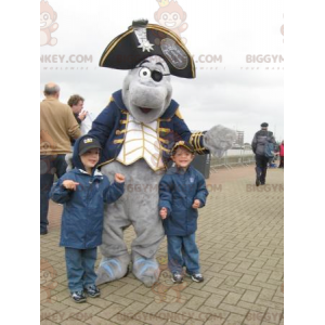 BIGGYMONKEY™ Maskottchenkostüm Grauer Delphin im Piratenkostüm