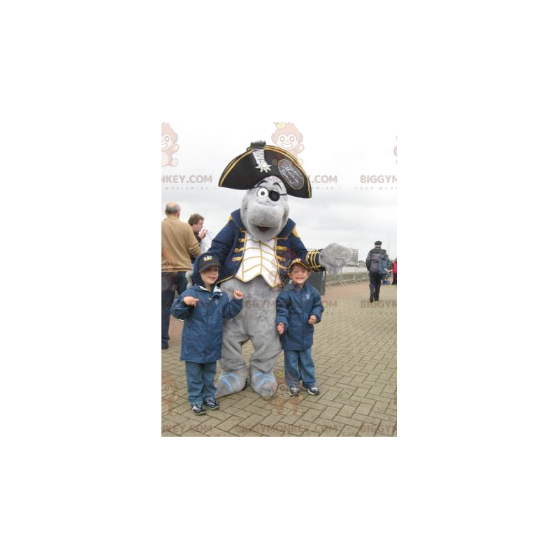 Costume de mascotte BIGGYMONKEY™ de dauphin gris habillé en Costume de mascotte BIGGYMONKEY™ de dauphin gris habillé en
