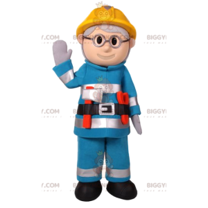 Construction Man BIGGYMONKEY™ Mascot Costume In Blue Workwear -