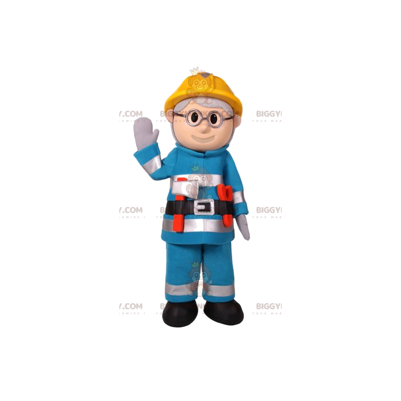 Construction Man BIGGYMONKEY™ Mascot Costume In Blue Workwear -