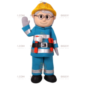 Construction Man BIGGYMONKEY™ Mascot Costume In Blue Workwear -