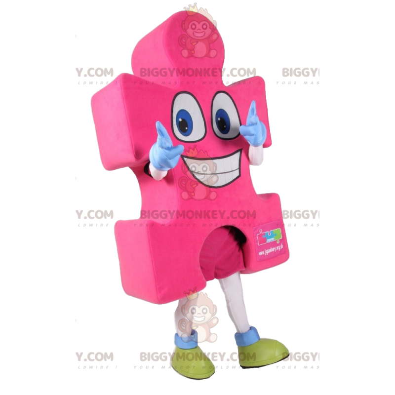 Super Happy Pink Puzzle Piece BIGGYMONKEY™ Mascot Costume – Super Happy Pink Puzzle Piece BIGGYMONKEY™ Mascot Costume –